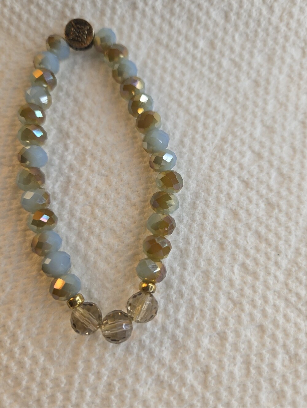 Faceted Pale Blue and Gold Accent Stretch Bracelet